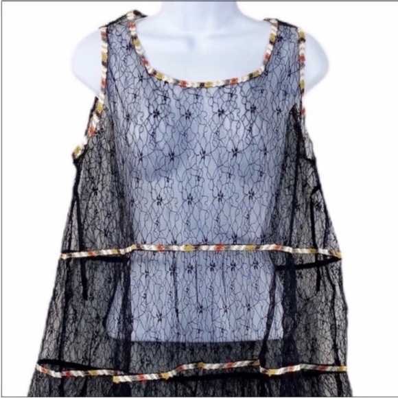 EASEL sheer lace babydoll tunic top M black - Picture 6 of 9